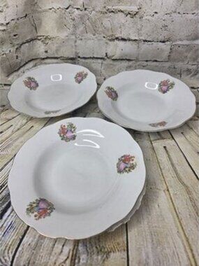 Lot of 3 Lucky Fine China Bowl Ceramic White Dancers Floral 8" Soup Salad Bowls